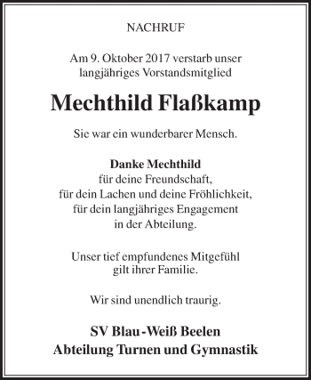 Traueranzeige von Mechthild Flaßkamp von Die Glocke