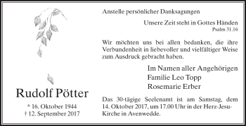 Traueranzeige von Rudolf Pötter von Die Glocke