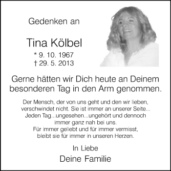 Traueranzeige von Tina Kölbel von Die Glocke