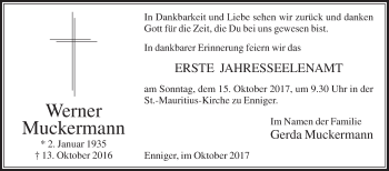 Traueranzeige von Werner Muckermann von Die Glocke