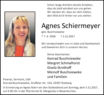 Traueranzeige von Agnes Schiermeyer von Die Glocke