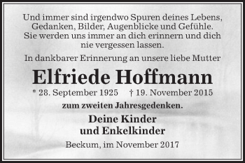 Traueranzeige von Elfriede Hoffmann von Die Glocke