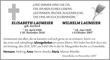Traueranzeige von Elisabeth und Wilhelm Laumeier von Die Glocke