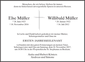 Traueranzeige von Else und Willibald Müller von Die Glocke