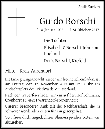 Traueranzeige von Guido Borschi von Die Glocke