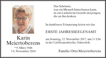 Traueranzeige von Karin Meiertoberens von Die Glocke