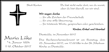 Traueranzeige von Makia Lüke von Die Glocke