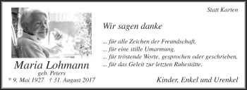 Traueranzeige von Maria Lohmann von Die Glocke