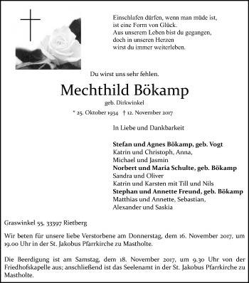 Traueranzeige von Mechthild Bökamp von Die Glocke