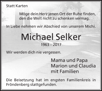 Traueranzeige von Michael Selker von Die Glocke