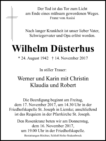 Traueranzeige von Wilhelm Düsterhus von Die Glocke