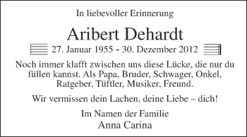 Traueranzeige von Aribert Dehardt von Die Glocke