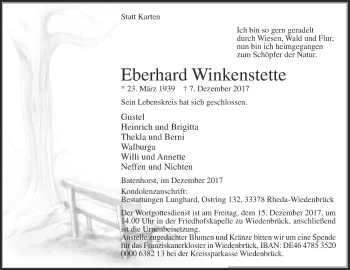 Traueranzeige von Eberhard Winkenstette von Die Glocke