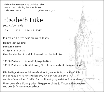 Traueranzeige von Elisabeth Lüke von Die Glocke