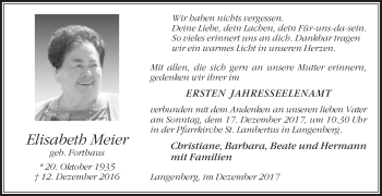 Traueranzeige von Elisabeth Meier von Die Glocke