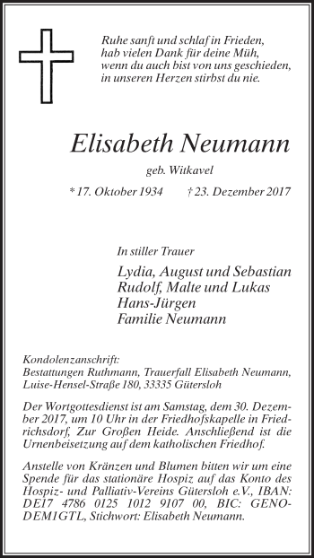 Traueranzeige von Elisabeth Neumann von Die Glocke