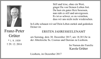Traueranzeige von Franz-Peter Grüter von Die Glocke