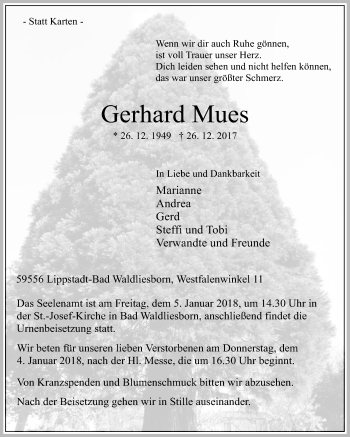 Traueranzeige von Gerhard Mues von Die Glocke