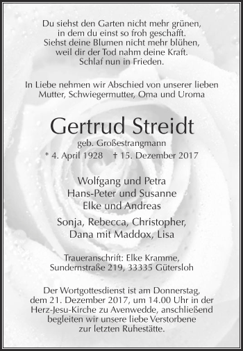 Traueranzeige von Gertrud Streidt von Die Glocke