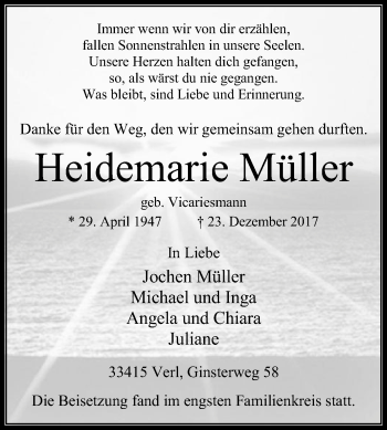 Traueranzeige von Heidemarie Müller von Die Glocke