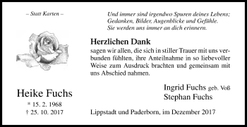 Traueranzeige von Heike Fuchs von Die Glocke