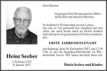 Traueranzeige von Heinz Seeber von Die Glocke