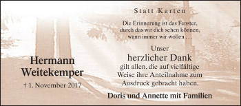 Traueranzeige von Hermann Weitekemper von Die Glocke