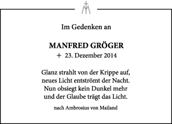 Traueranzeige von Manfred Gröger von Die Glocke