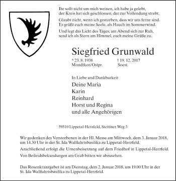 Traueranzeige von Siegfried Grunwald von Die Glocke