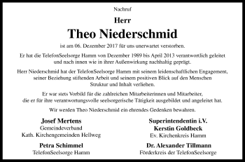 Traueranzeige von Theo Niederschmid von Die Glocke