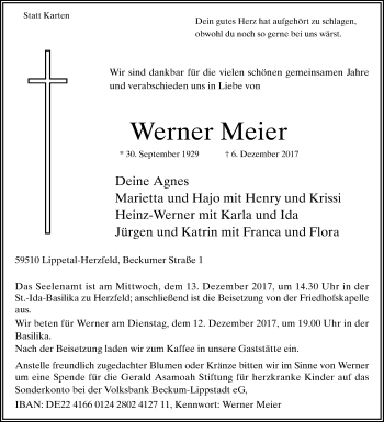 Traueranzeige von Werner Meier von Die Glocke