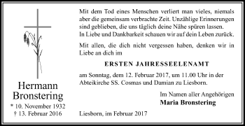 Traueranzeige von Hermann Bronstering von Die Glocke