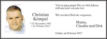 Traueranzeige von Christian Kömpel von Die Glocke