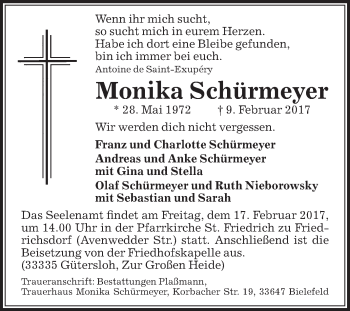 Traueranzeige von Monika Schürmeyer von Die Glocke