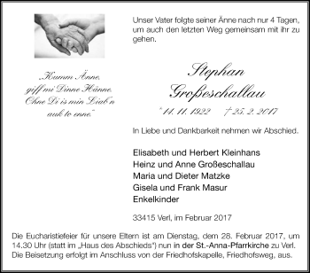 Traueranzeige von Stephan Großeschallau von Die Glocke