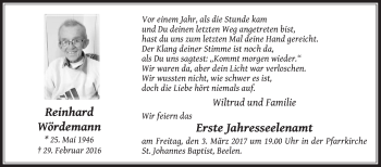 Traueranzeige von Reinhard Wördemann von Die Glocke