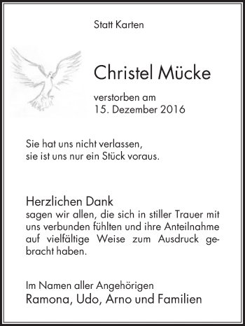 Traueranzeige von Christel Mücke von Die Glocke