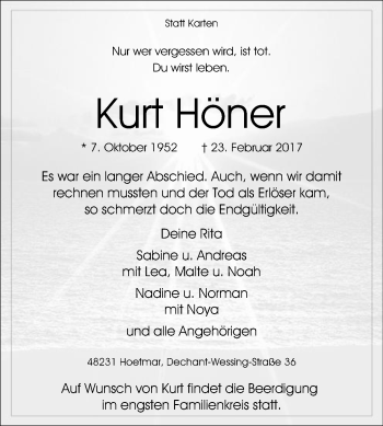 Traueranzeige von Kurt Höner von Die Glocke