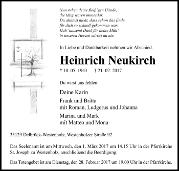 Traueranzeige von Heinrich Neukirch von Die Glocke