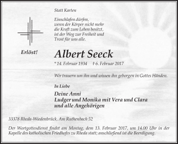 Traueranzeige von Albert Seeck von Die Glocke