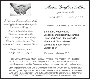 Traueranzeige von Anna Großeschallau von Die Glocke