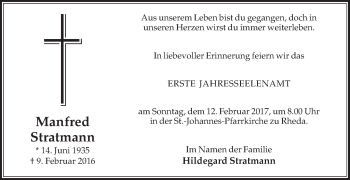 Traueranzeige von Manfred Stratmann von Die Glocke