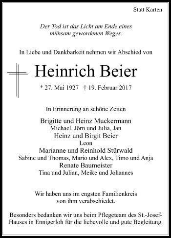 Traueranzeige von Heinrich Beier von Die Glocke