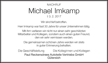 Traueranzeige von Michael Imkamp von Die Glocke