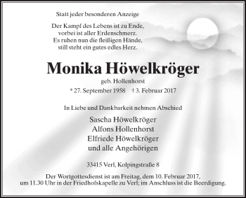 Traueranzeige von Monika Höwelkröger von Die Glocke