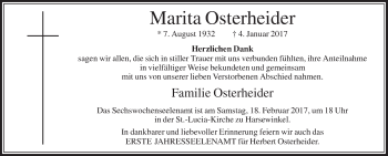 Traueranzeige von Marita Osterheider von Die Glocke