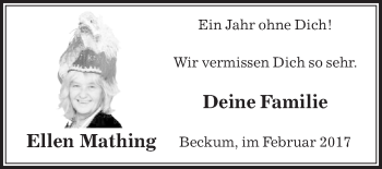 Traueranzeige von Ellen Mathing von Die Glocke