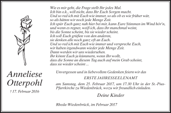 Traueranzeige von Anneliese Otterpohl von Die Glocke