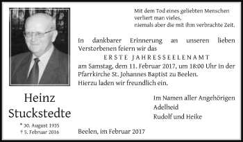 Traueranzeige von Heinz Stuckstedte von Die Glocke