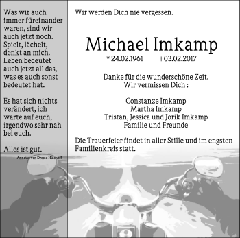 Traueranzeige von Michael Imkamp von Die Glocke